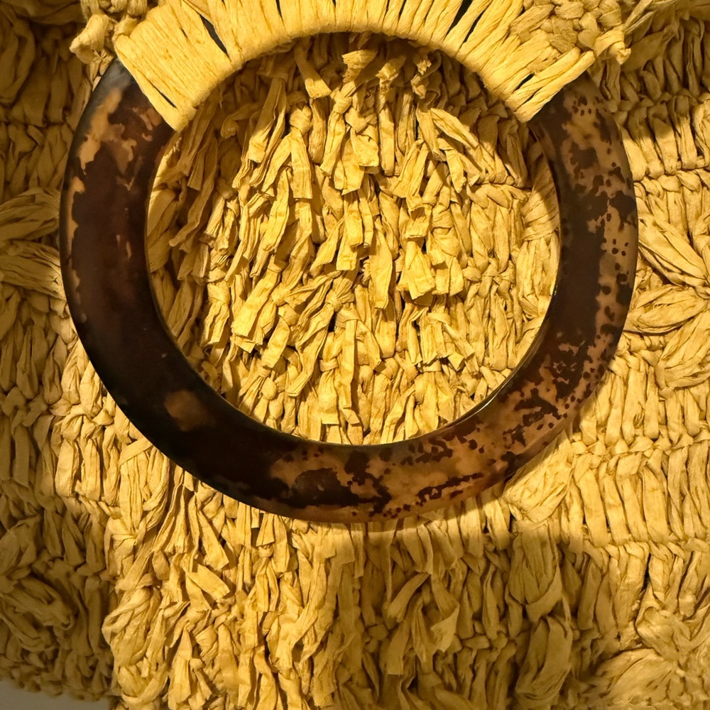 Anthropologie Rosalita Rafia Yellow Fringe Tote Bag - Picture 11 of 16